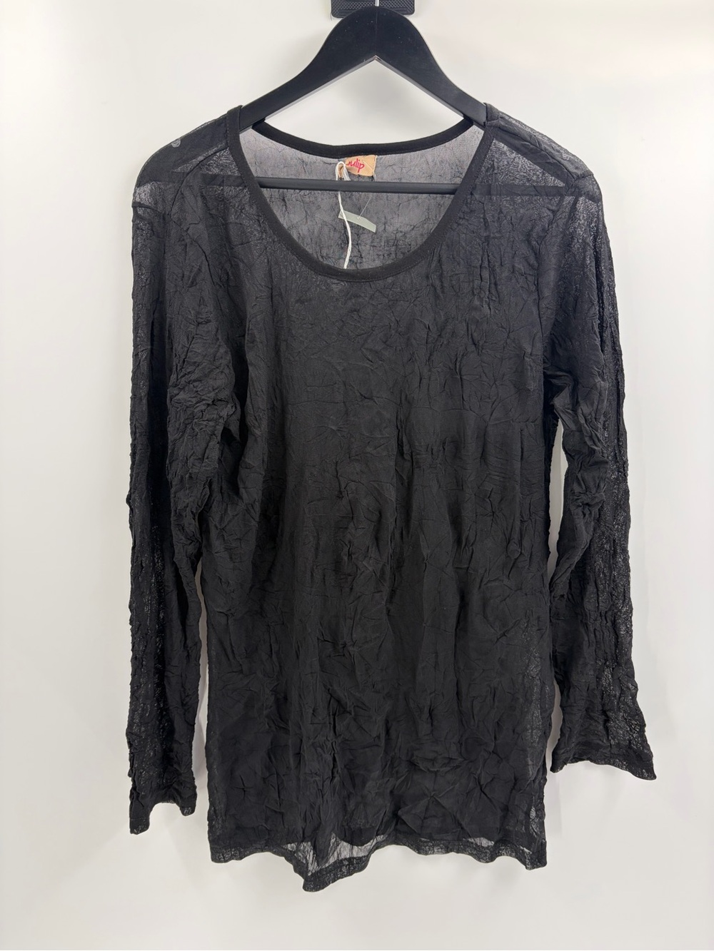 Tulip clothing Lagan look Sheer Mesh Long Sleeve art to wear crinkle medium NWT
